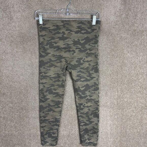 Spanx Look At Me Now Leggings Womens Size Large Green Camo High Rise Crop Gym - Picture 7 of 9